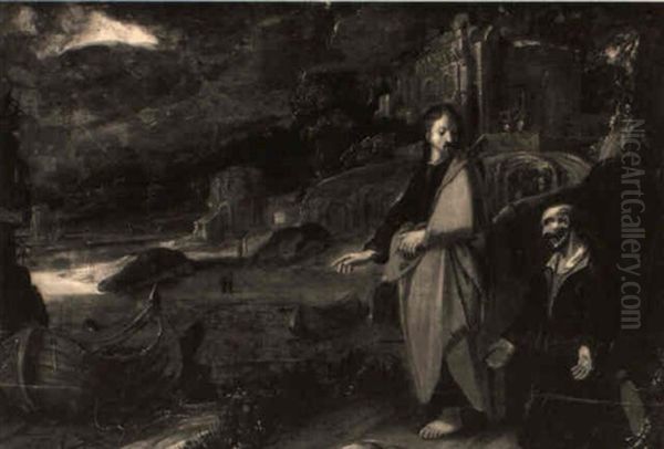 Saint Peter Kneeling Before Christ By The Shore Of Lake Galilee by Jan Pynas