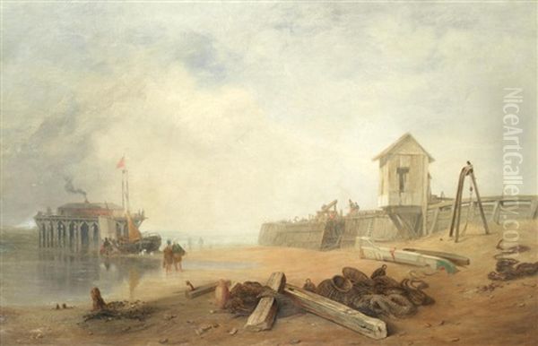 Beach Pier Scene Oil Painting by James Baker Pyne