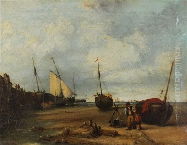 Fishermen On The Shore Oil Painting by James Baker Pyne