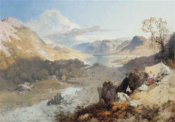 Picnic By Wythburn Water, Thirlmere Valley Oil Painting by James Baker Pyne