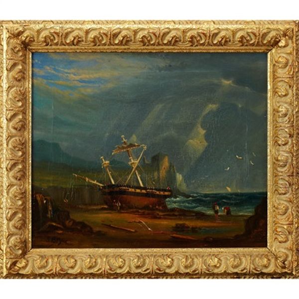 Ship At Low Tide Oil Painting by James Baker Pyne