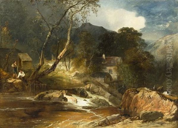 Boy Fishing By A Watermill Oil Painting by James Baker Pyne