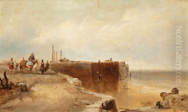 Coastal Scene With Fisherfolk Oil Painting by James Baker Pyne