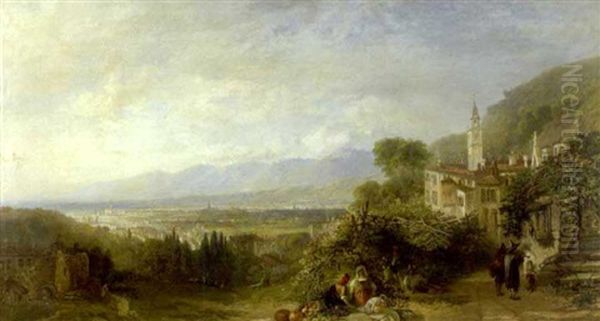 An Extensive Italianate Landscape With Figures Oil Painting by James Baker Pyne