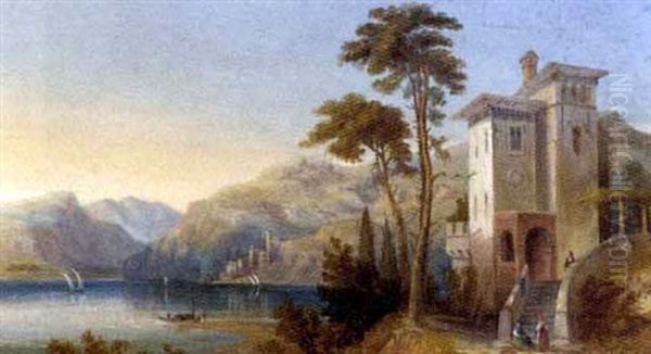 Women Before A Villa, Lake Como, Italy Oil Painting by James Baker Pyne