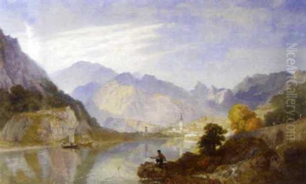 A Pick-nick On The Lago D'orta, With The Town Of Omegna Oil Painting by James Baker Pyne