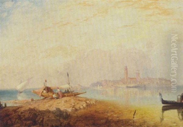 Gondoliers At Angera-maggiore Oil Painting by James Baker Pyne