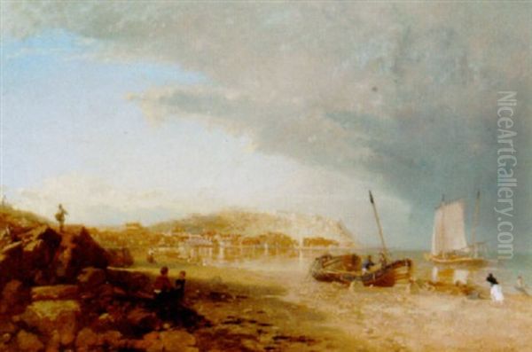 Scarborough, Yorkshire, From The South Sands Oil Painting by James Baker Pyne