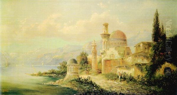 Paisaje De Un Lago Con Arquitecturas Orientales Oil Painting by James Baker Pyne