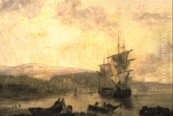 Ships Becalmed In The Mouth Of A River Estuary Oil Painting by James Baker Pyne