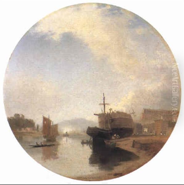 The Floating Harbour At Bristol, With Ashton Hill And The Crescents Oil Painting by James Baker Pyne