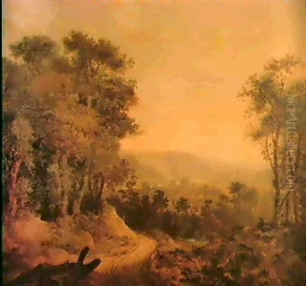 An Extensive Wooded River Landscape Oil Painting by James Baker Pyne