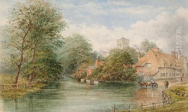 A Village Ford Oil Painting by William Jay Bolton