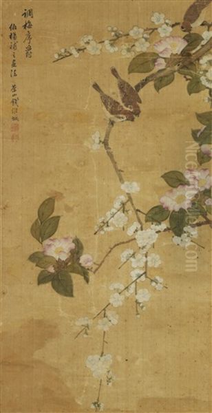 Birds And Plum Blossoms Oil Painting by  Qian Weicheng