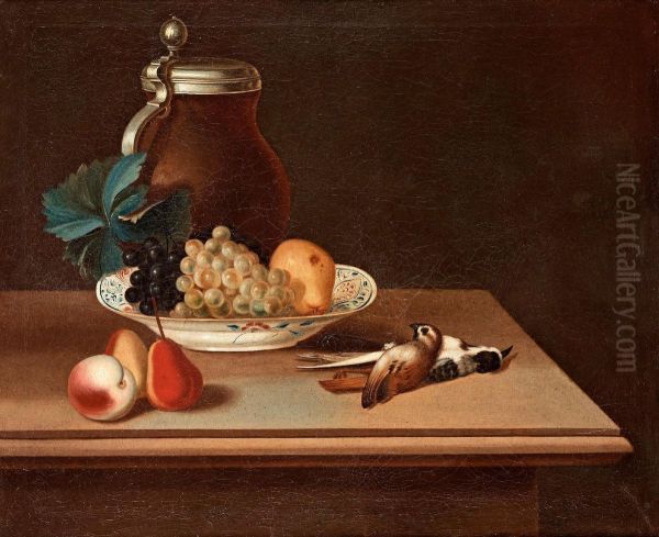 Still Life With Grapes, Jar And Birds Oil Painting by Lars Henning Boman