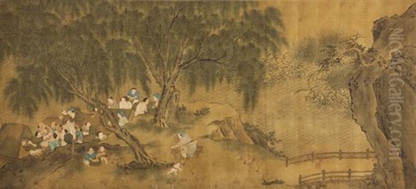 Attributed To Qian Xuan (1239-1299) Fishermen Oil Painting by  Qian Xuan