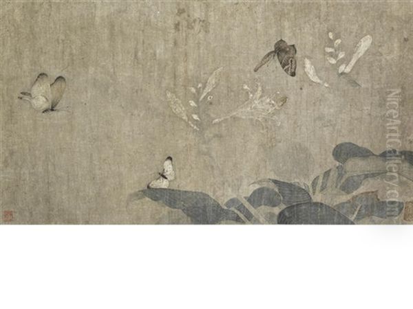 Butterflies In Flight Oil Painting by  Qian Xuan