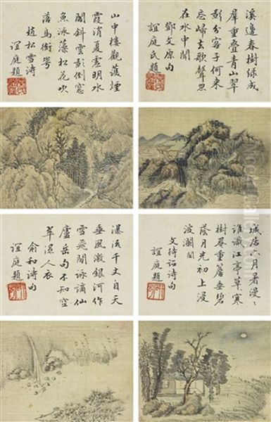 Landscapes And Poems Of Yuan And Ming Masters In Running Script Oil Painting by  Qin Bingwen