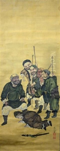 Jiu Hua Circa 1815-1865, 6 Chinese Military Scroll Oil Painting by  Qiu Hua