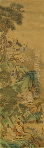 Chinese Scroll Painting, Attributed To Qiu Ying Oil Painting by  Qiu Ying