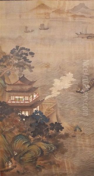 Landscape Attributed To Qiu Ying, In Wooden Box Oil Painting by  Qiu Ying