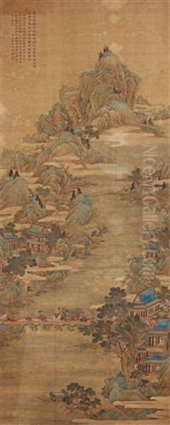 A Hanging Scroll Of A River Scene Oil Painting by  Qiu Ying