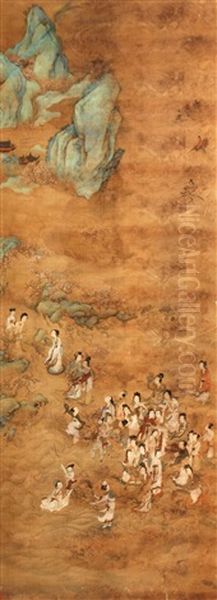 Xi Wangmu Visiting Peach Festival Oil Painting by  Qiu Ying