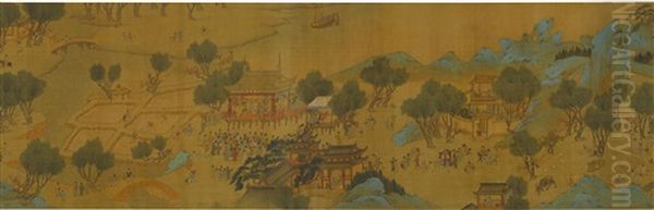 Qingming Shanghe Tu, Qing Dynasty Oil Painting by  Qiu Ying