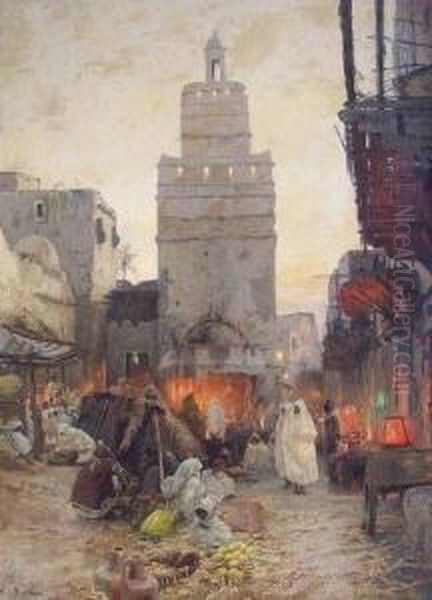 Orientalische Strasenszene Am Abend Oil Painting by Wilhelm Bombach