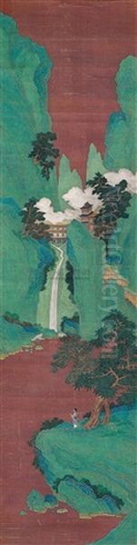 Admiring Waterfalls In Spring Oil Painting by  Qiu Ying