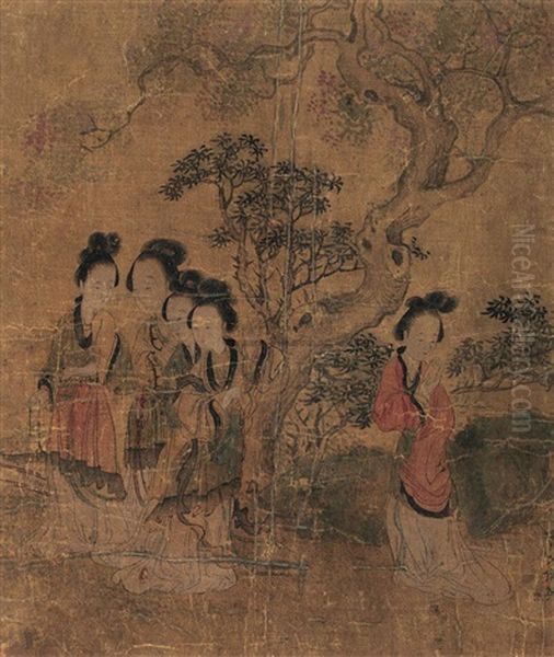 Five Beauties Oil Painting by  Qiu Ying