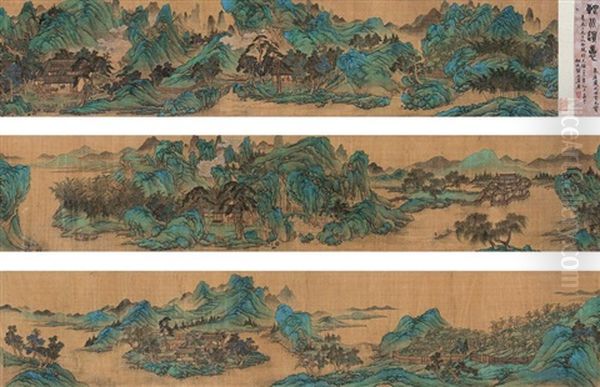 Ten Scenery Of Lu Mountains Oil Painting by  Qiu Ying