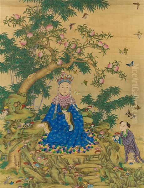 An Imperial Portrait Of The Empress Dowager Cixi As Guanyin Oil Painting by  Qu Zhaolin