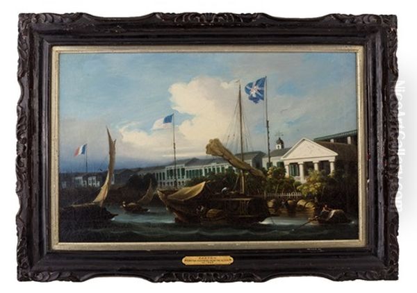 China Trade Views Of The Hongs (+ Canton Waterfront; Pair) Oil Painting by Lam Qua