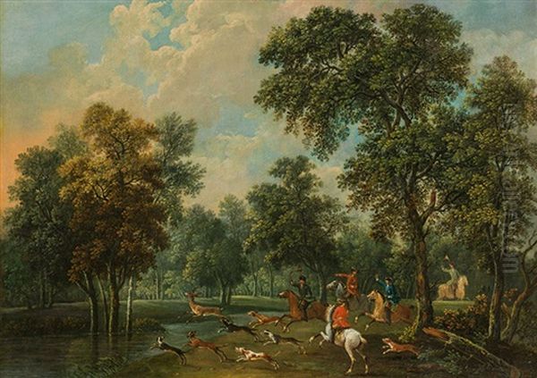 Horsemen Hunting A Deer Oil Painting by Martin Ferdinand Quadal