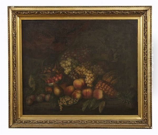 A Still Life Of Grapes And Other Fruit With Baskets And A Chinese Bowl On A Ledge Oil Painting by Martin Ferdinand Quadal