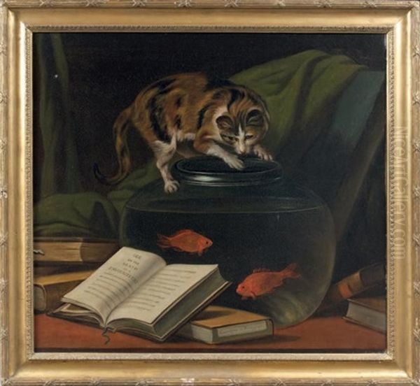 Nature Morte Au Chat Et Poissons Oil Painting by Martin Ferdinand Quadal