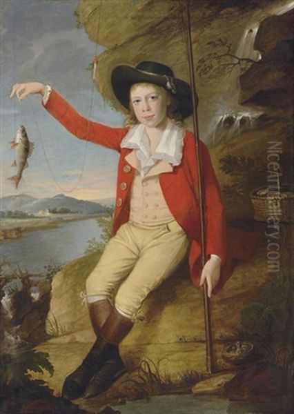 Portrait Of A Boy, Holding A Fishing Rod Oil Painting by Martin Ferdinand Quadal