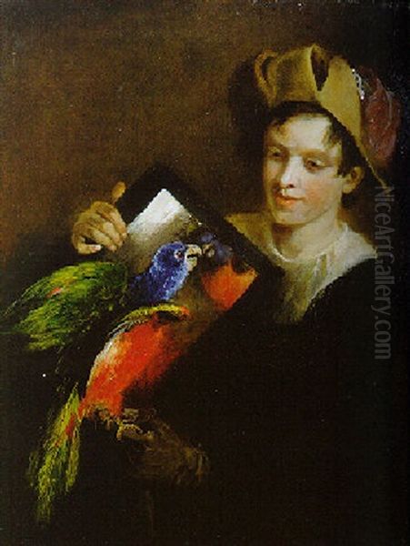 A Boy With A Parrot Oil Painting by Martin Ferdinand Quadal