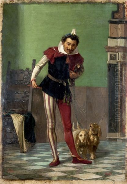 Giullare Con Cani (un Giullare) Oil Painting by Giovanni Battista Quadrone