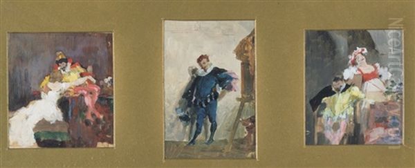 Scene Di Corte (3 Works, Various Sizes) Oil Painting by Giovanni Battista Quadrone