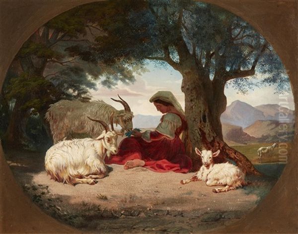 Two Paintings With Shepherds And Their Flocks Oil Painting by Carl Max Gerlach Quaedvlieg