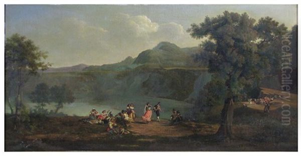 Italian Landscape With Picnicking Groups Oil Painting by Carl Max Gerlach Quaedvlieg