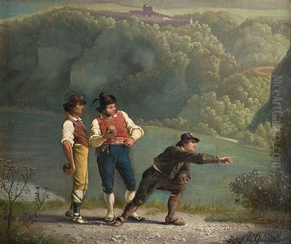 Die Boulespieler Oil Painting by Carl Max Gerlach Quaedvlieg