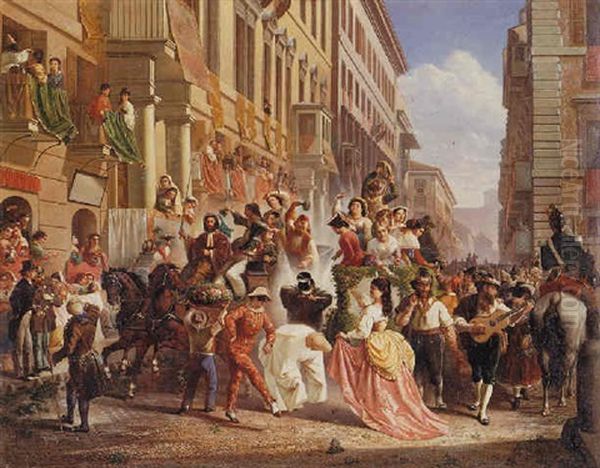 Carnival On The Piazza Colonna Oil Painting by Carl Max Gerlach Quaedvlieg