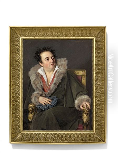 Ignazio Degotti (d. 1824), Celebrated Scenographer At The Paris Opera, Seated In A Gilded Empire Fauteuil Carved With Lion Heads Oil Painting by Ferdinando Paul Louis Quaglia