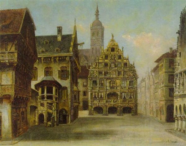 Platz In Einer Alten Stadt Mit Renaissancegebauden Oil Painting by Angelo Quaglio the Younger