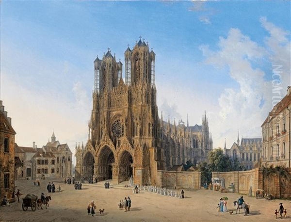 View Of The Cathedral Of Notre Dame In Rheims Oil Painting by Domenico Quaglio