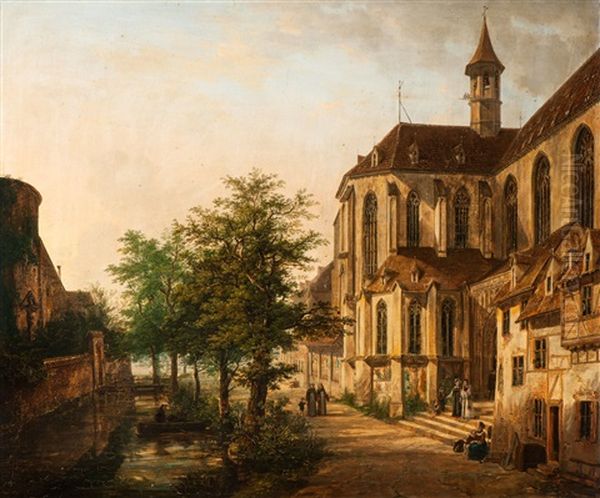 Klosterhof In Tegernsee Oil Painting by Domenico Quaglio