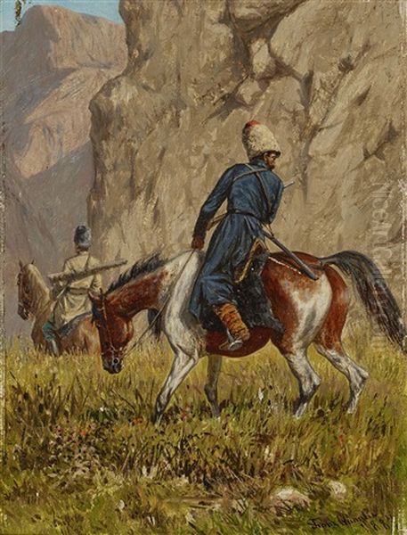 Caucasian Riders Oil Painting by Franz Quaglio